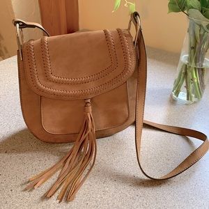 Franco Sarto Brown Faux Leather Fringe Crossbody